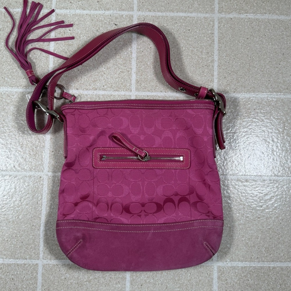 Vintage Y2K Coach Signature Soft Slim Duffle Hobo Bag C Hot Pink A055 9362